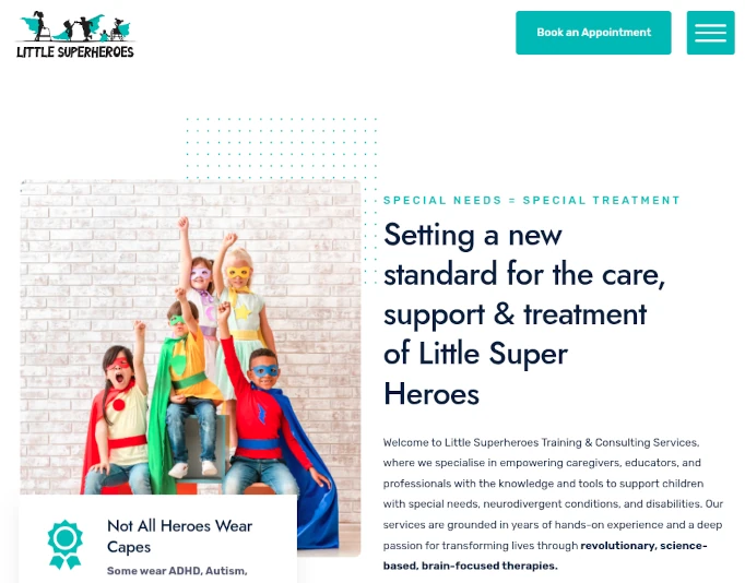 Screenshot of Little Superheroes website.